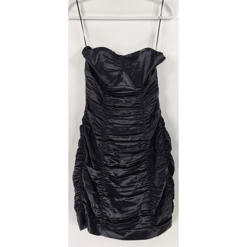 Express Dress Womens 4 Black Draped Strapless Silk Mini Dress - Picture 1 of 15